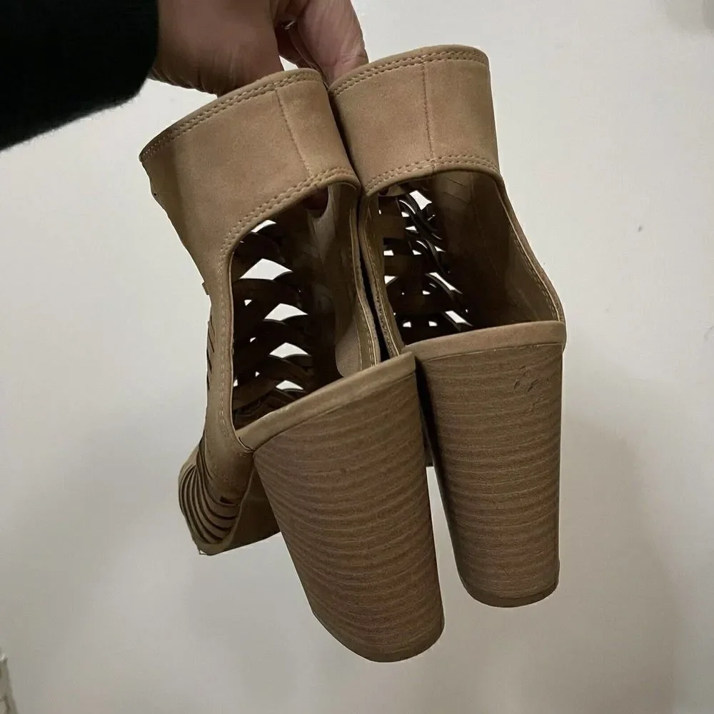 DOLCE VITA tan brown boho peep toe chunk heel size US 6 - Picture 6 of 7